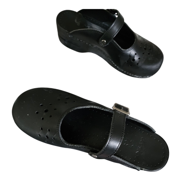 Dansko Merrie Mary Jane Black Leather Black Clogs/Mules Size 40 Euro/9.5-10 US - Picture 1 of 13